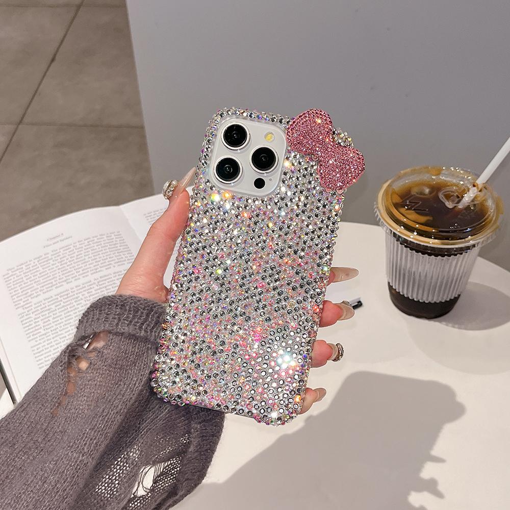 3D Чехол-бампер с блестками, бантом и кристаллами для iPhone 13 12 15 14 16 Plus 17Pro 17 Pro Max Air 11, противоударный, блестящий