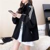 Plus Size Women Autumn Long Sleeve Zipper Jacket Winter Loose Casual Coats Sports Side Stripe Hoodie Sweatshirts