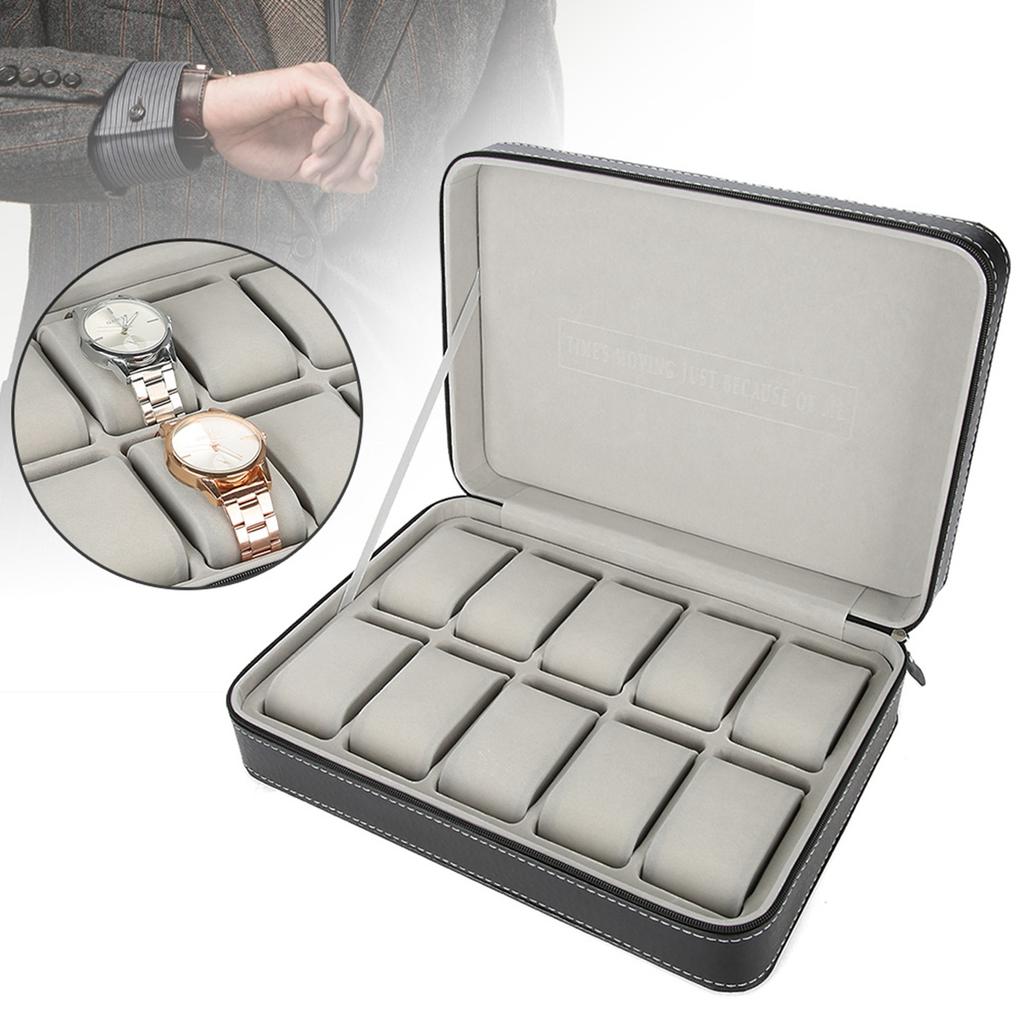 10 Grids Watch Display Box Storage Box Zipper Travel Collector Case Organizer