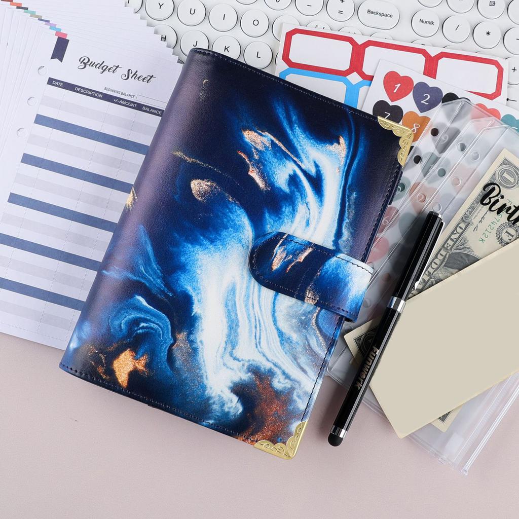 Leather Budget Binder with 12 Binder Cash Envelopes 12 Budget Sheets Label Stickers for Money Saving Budget Planner