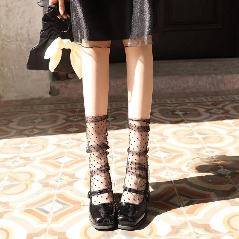 Sexy Dot Lace Socks Women Transparent Mesh Ankle Socks Ladies Ultra-Thin Princess Tulle Socks Female Meias