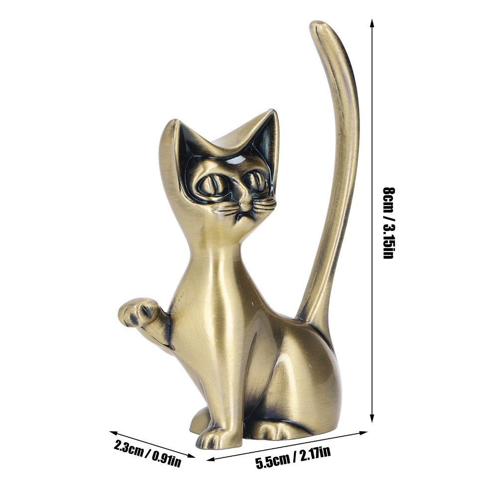 Zinc Alloy Cat Ring Holder Solid Brass Cat Statue Jewelry Towers Ring Organizer Shelf Decor
