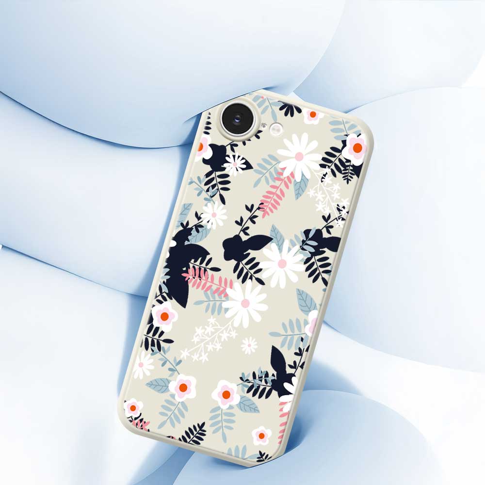 For iPhone 16e Case Flowers and Leaves Pattern Printing Straight Edge TPU Phone Back Cover