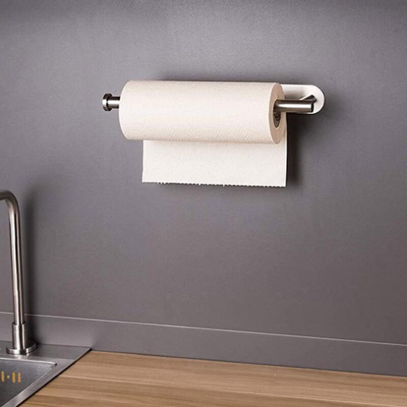 Quanshi 304 Stainless Steel Toilet Paper Holder, No Drilling Required, Kitchen Tissue Rack, Plastic Wrap Hanger, Storage Shelf, Bathroom Towel Rod