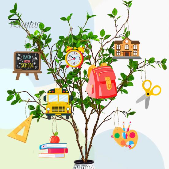 18 шт., украшения для школы, деревянный подвесной баннер, линейка, книга, рюкзак в форме автобуса, подвесной декор, украшения для вечеринки, принадлежности