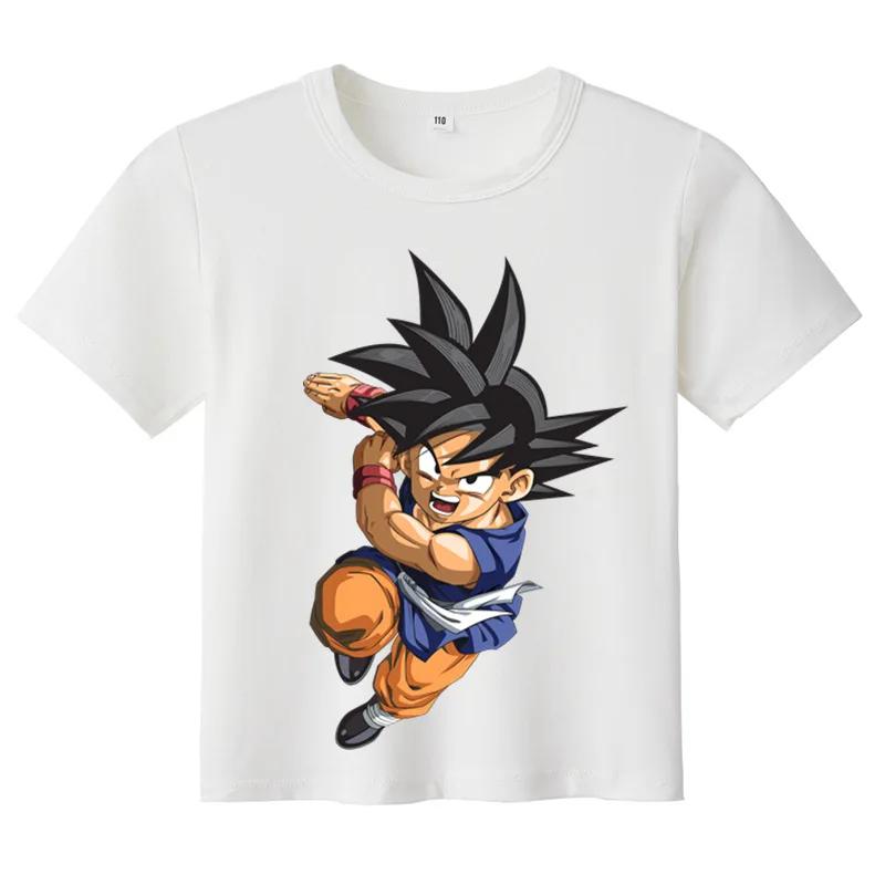 Dragon Ball Kids White Cotton T Shirt Son Goku Baby Short Sleeve Tees Shirt Cartoon Boy Girl Summer Clothes Kawaii Tops Gifts