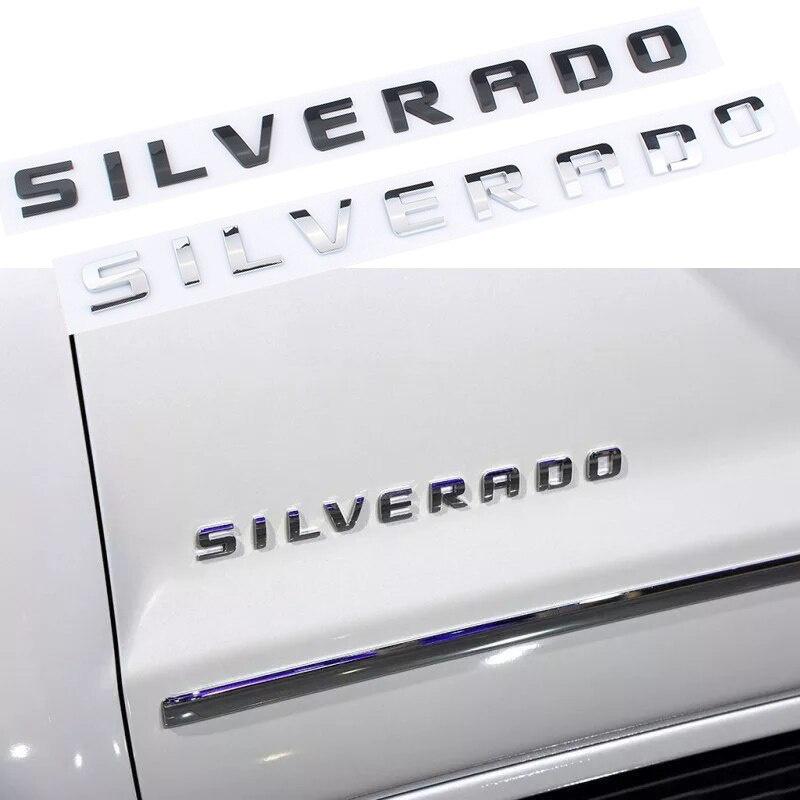 3D боковое крыло автомобиля, эмблема багажника, значок, наклейка для SILVERADO, буквенный логотип, табличка, серебристый, черный, автозаменяемые аксессуары