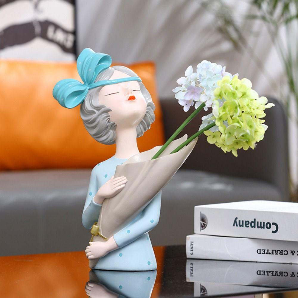 Elegant Flower Girl Statue Handmade Girl Vase Ornament Modern Butterfly Girl Sculpture  Bedroom