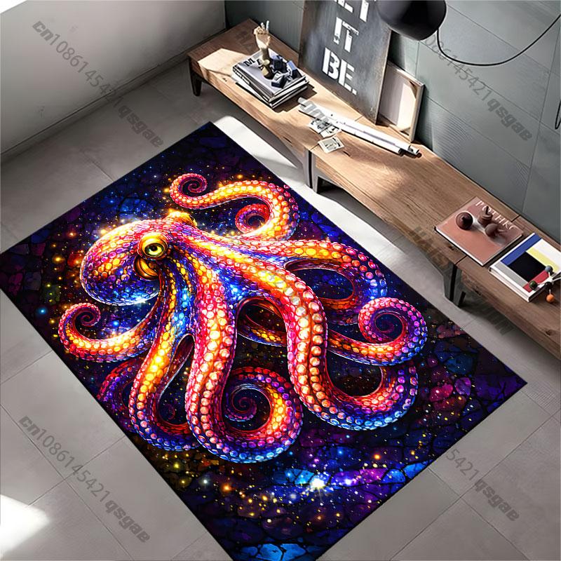 Vibrant octopus cosmic underwater scene carpet Yoga living room room decor children's crawling mat doormat area rug
