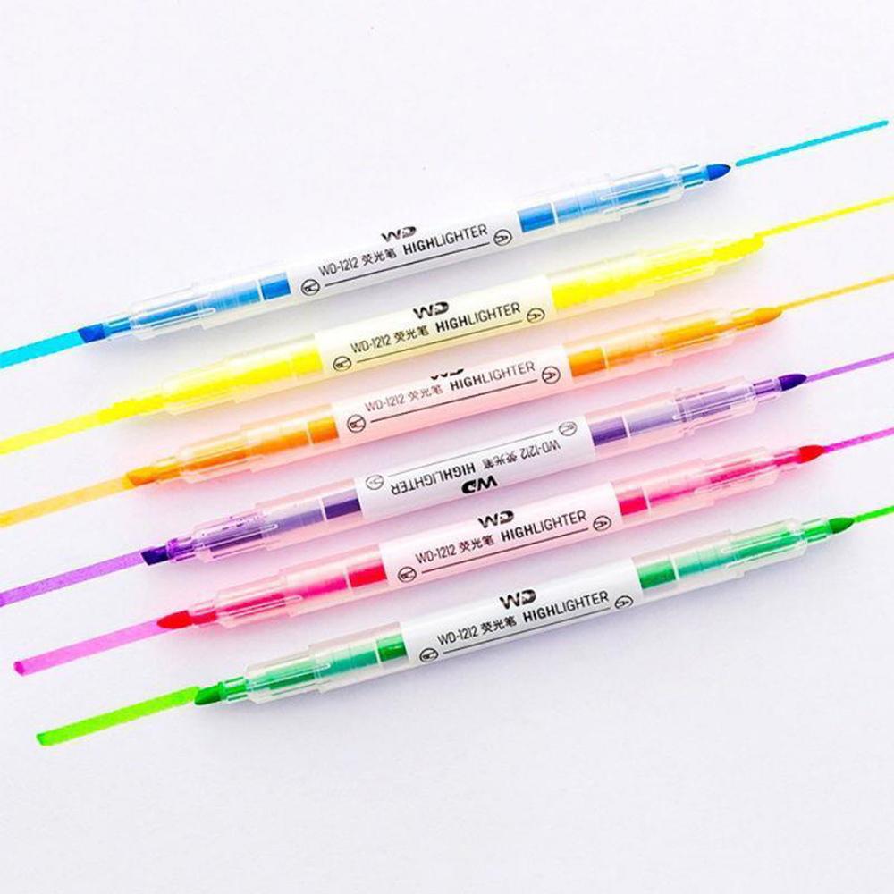 6 Colors Highlighter Pens Dual Tips Broad Chisel and Fine Tip Highlighter Markers Pen for Adults Students Children