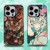J-Японский Укиё-э Тигр Чехол для Телефона Для iPhone 17,16,15,14,13,12,11,Pro,XS,Max,Plus,Mini,SE4,E Черный Матовый Ударопрочный Чехол