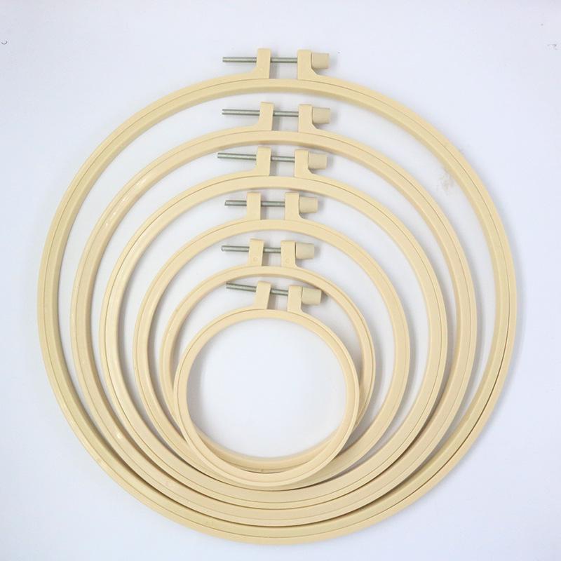 Multi-Size Beige Bamboo-Look Metal Embroidery Hoop for DIY Flower and Cross Stitch Projects