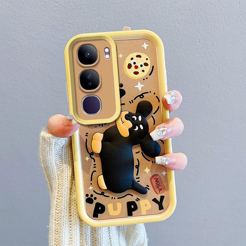 KEYSION Shockproof Case for VIVO V40 Lite with Lanyard Soft Silicone Cute 3D Cartoon Doll Phone Cover for VIVO Y200 5G Y19S