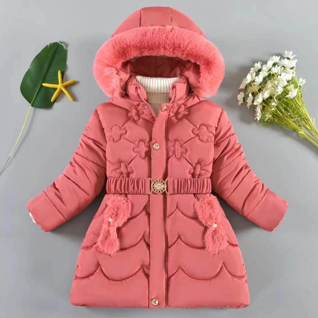 Winter Girls Coat Keep Warm Thicken Kids Jacket Hooded Zipper Fur Collar Princess Outerwear Children Clothing