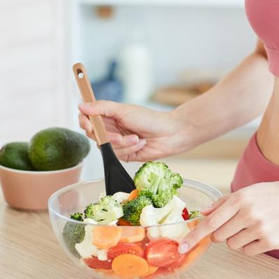 Многофункциональные силиконовые ложки для приготовления пищи с деревянными ручками, жаропрочная кухонная ложка для смешивания