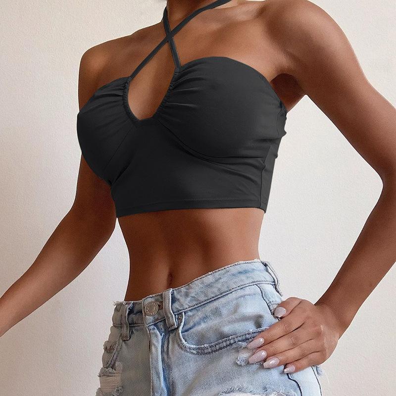 Sexy Solid Lace Up Bow Halter Ruched Crop Top Fashion Sleeveless Backless Tube Tops Female Streetwear TopsNew Women