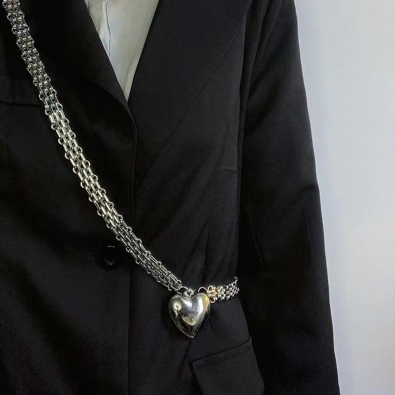 Модная металлическая цепочка, персонализированный кулон в виде сердца, поясная цепочка, преувеличенный составной ремень-аксессуар, женское украшение для талии