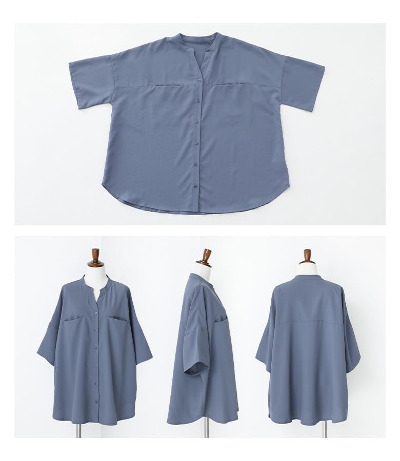 Oshare Walker Skipper Tops Blouse Sweat Casual Slimming Loose Fit Simple Elegant Stylish Commuter Office 12tn0gn n'OrLABEL [Sweat-Resistant Shirt]