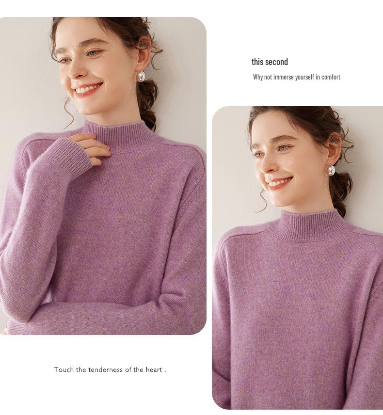 Женский кашемировый зимний свитер - Полувысокая горловина, Толстая вязка, Рукав реглан, Пуловер свободного кроя.