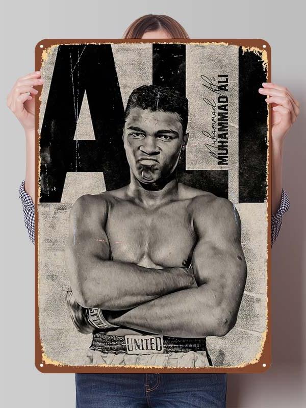 Металлические постеры с изображением Мухаммеда Али, боксера, декор для комнаты, изготовленные на заказ металлические таблички с боксерскими мотивами для украшения стен, ретро-стиль для дома и мужской тематики.