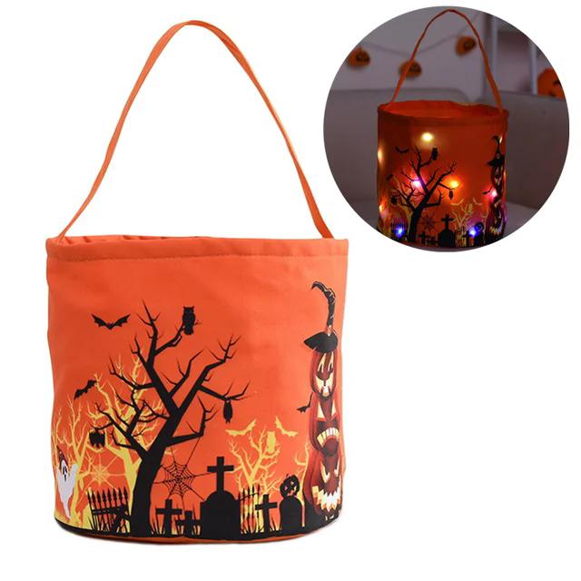 Светодиодный свет Хэллоуин Кошелек или жизнь ведро тыква конфеты сумки складная корзина на Хэллоуин для вечеринки в честь Дня благодарения подарочная корзина
