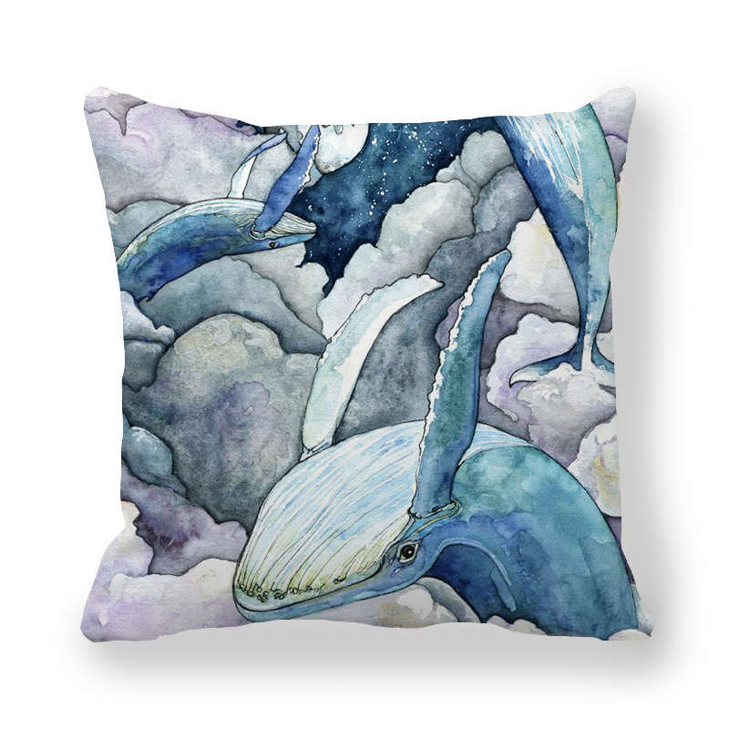 Watercolor Art Of Whale Pattern Digital Printing Short Plush Pillow Covers For Car Sofa Office Cushion Cover Home Goods