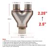 Universal Car Exhaust Y-Pipe Stainless Steel Exhaust 3-Way Pipe Adapter Connector Tube Cone TT102125