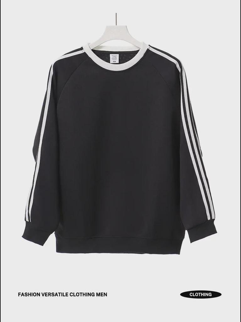 Полосатый свитер в стиле американского ретро-колледжа: Свободный крой, круглый вырез, длинный рукав, толстовка