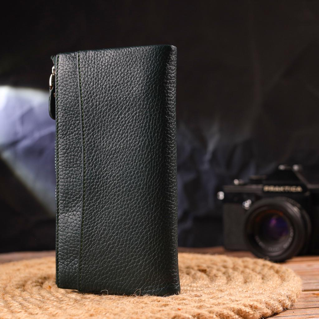 Вместительный женский кошек из натуральной зернистой кожи CANPELLINI Wallet 21633 Зеленый