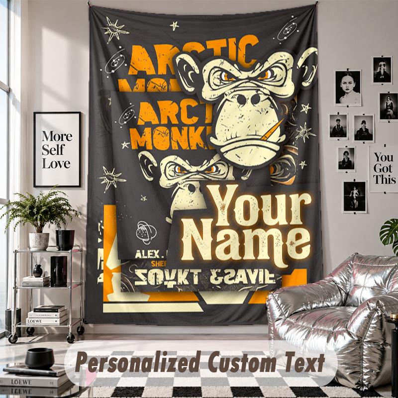 Wall Hanging Tapestry With Custom Name & Text, Arctic Monkeys Decorative Tapestry For Bedroom