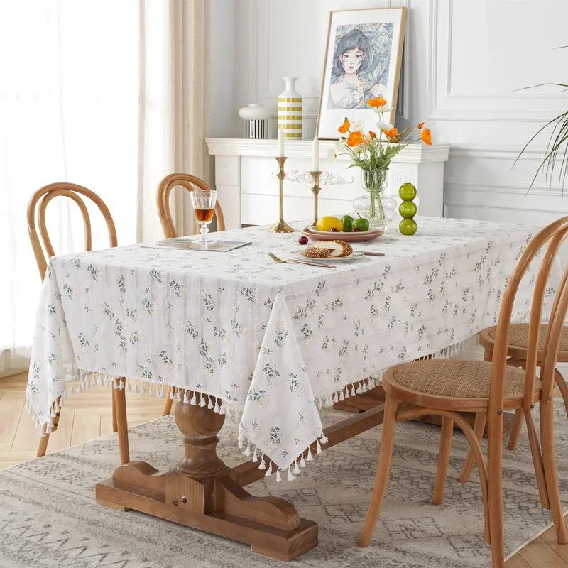 Белая сиреневая скатерть с цветочным принтом, прямоугольная цветочная ткань, скатерть, моющаяся крышка чайного столика для кухни, пикника, обеденные украшения