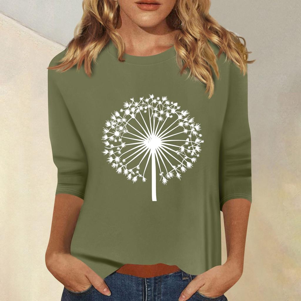 Women's Fashion Casual  Printed Seven Sleeve Round Neck Top