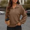 Women Autumn Winter Solid Color Blouse Lapel Zipper Half Placket Long Sleeve Loose Fit Casual Pullover Sweatshirt Streetwear