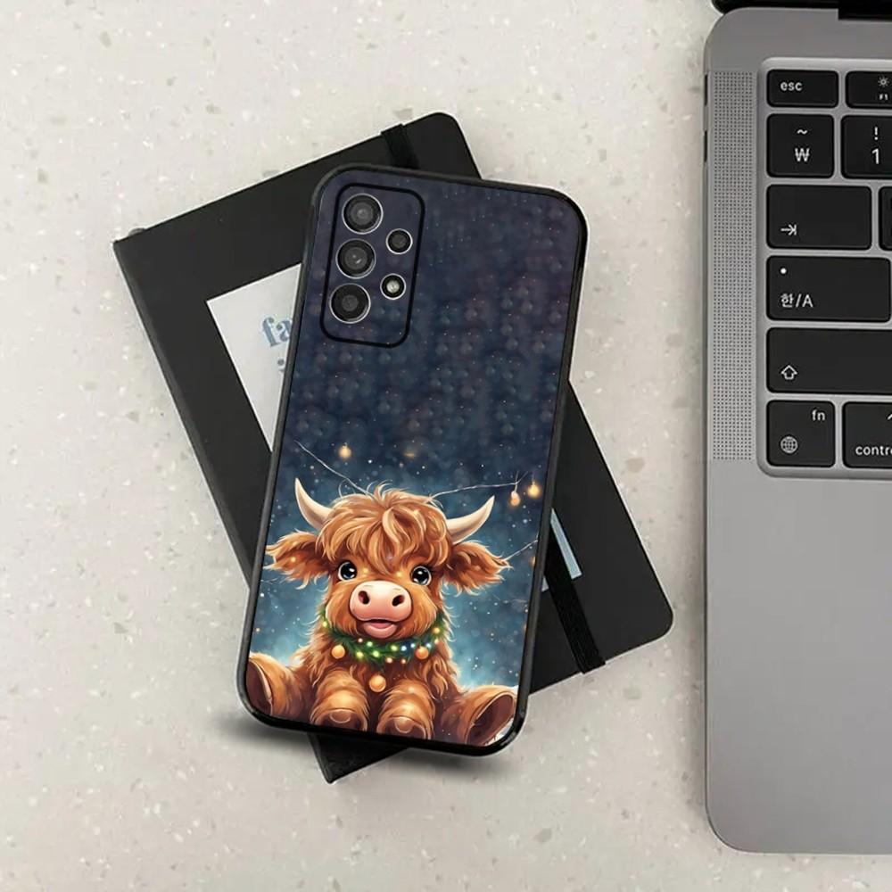 Cute Highland Cow Phone Case For Samsung S24,S21,S22,S23,S30,Ultra,S20,Plus,Fe,Lite,Note,10,9,5G Black Soft Cover