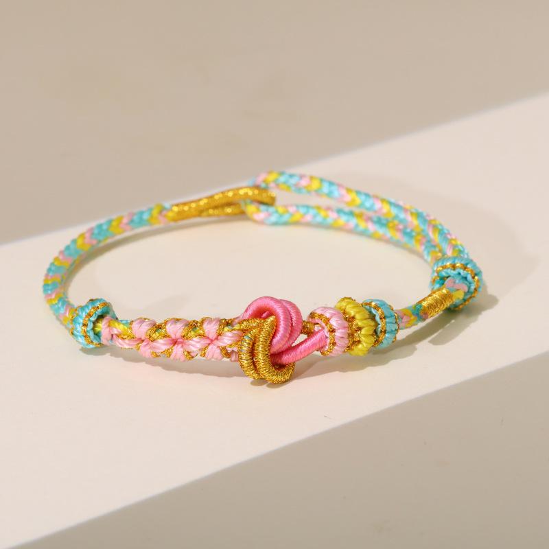 Плетеная браслет с узлом-ямочкой: Полуфабрикаты ручной работы из веревки с золотыми бусинами и красным плетеным дизайном для женщин