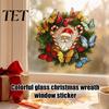 Waterproof PVC Static Clings Christmas Wreath Window Sticker, Stained Glass Style, Removable Santa Butterfly Candy Cane Decal, Cling for Home
