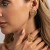 European and American sweet and cool hollow heart-shaped open ring, sweet and versatile geometric woven mesh jewelry set