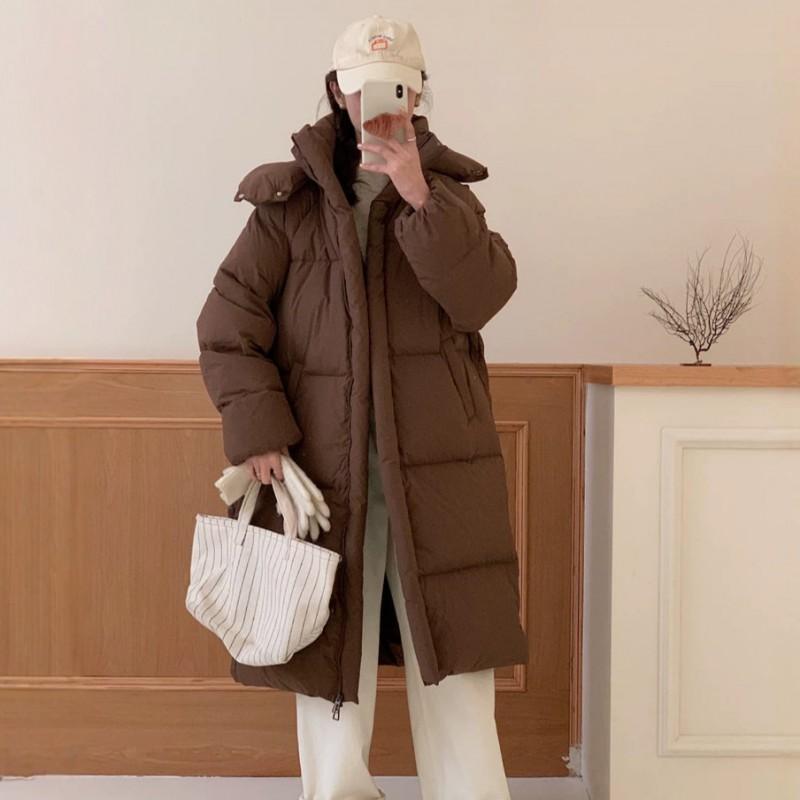 Womens Knee-Length Puffer Coat With Hood Thick Warm Down Jacket Winter Loose Fit Oversized Style