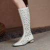Krazing Pot Microfiber Round Toe Summer Boots Fashion Hollow Decorations Summer Boots Thigh High Boots