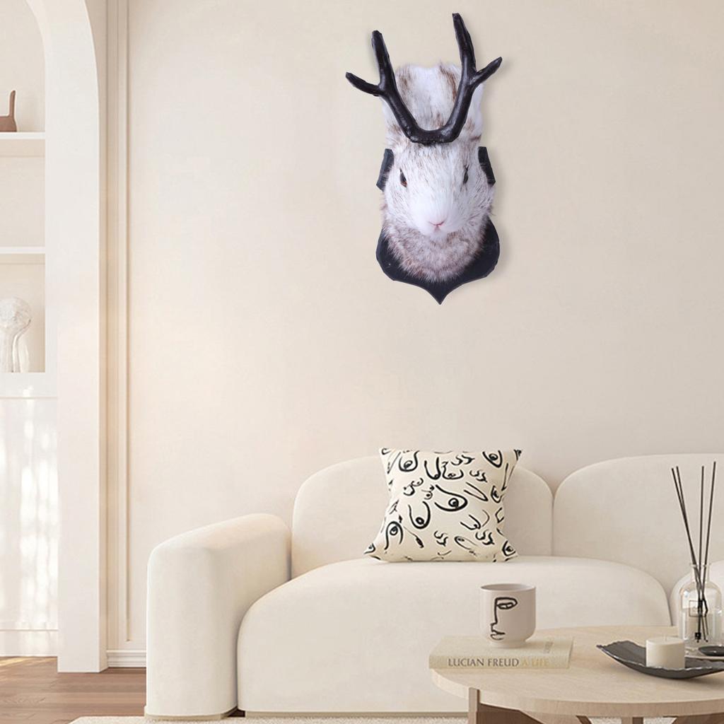 Antlers Rabbit Head Wall Hangings 3D Animal Taxidermy Abstract Sculpture Jewelry Wall Mounted Hook for Key Organization