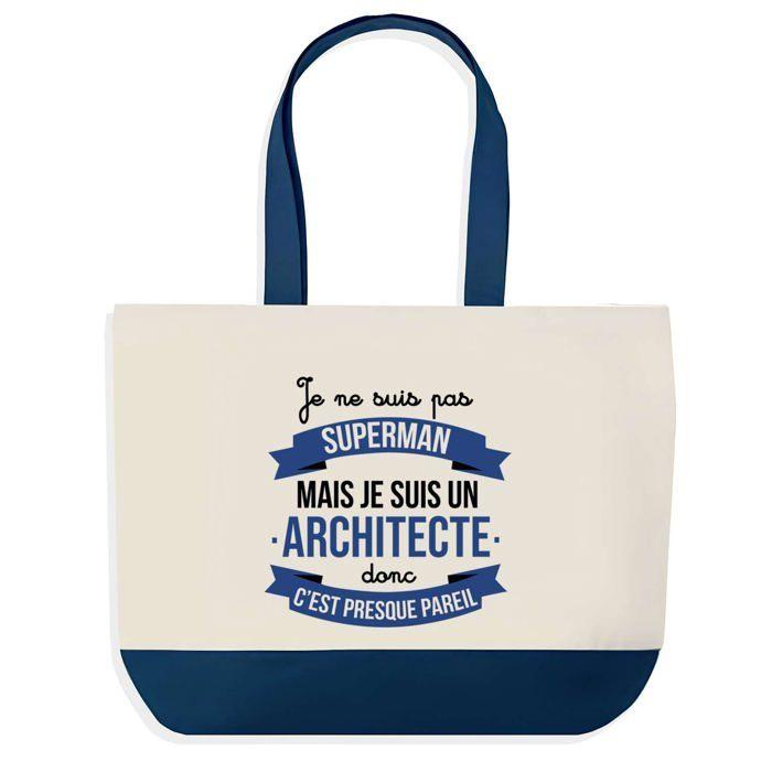 Sac shopping - PLANETEE - Architecte Superman - Bleu - Coton - 40 x 45 cm