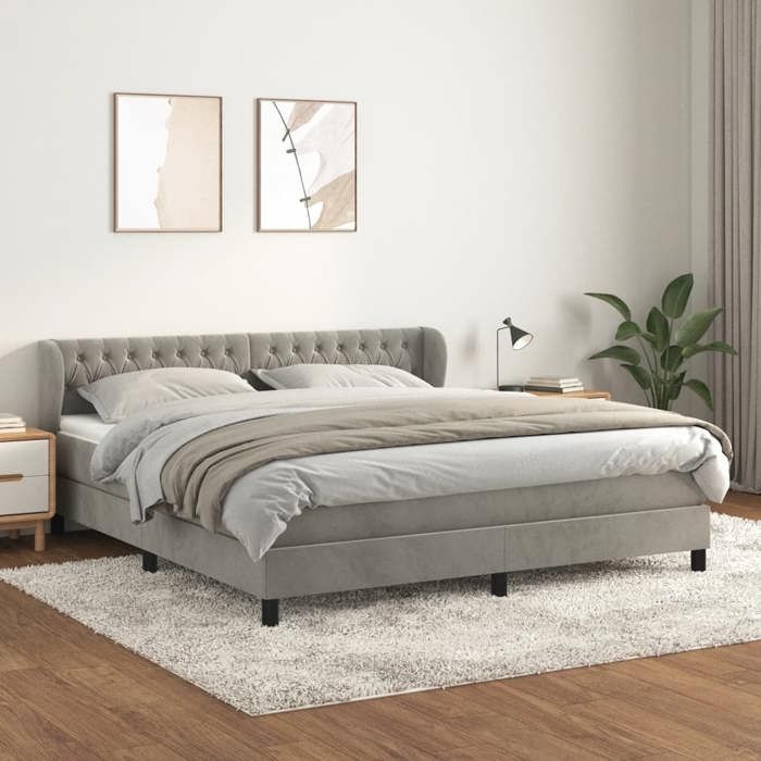 Maison Exclusive - Sommier à lattes de lit et matelas Gris clair 180x200cm Velours