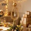 Metal Wire Angel Figurine Christmas Tree Topper, Gold Glitter Crown Elegant Room Display Ornament for Holiday Home Decor And Seasonal Indoor