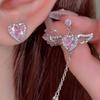 Женские серьги Jwer Hearts Wings с розовыми стразами, длинные серьги с подвеской в ​​виде сердца, трендовые серебряные серьги для пар, подарок на вечеринку, ювелирные изделия