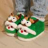 Модные женские рождественские тапочки из плюшевого хлопка с лосем, зимние новые милые мультяшные комнатные нескользящие тапочки на мягкой подошве, парные теплые пушистые туфли