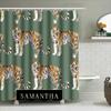 Стильная шторка для душа с тигровым принтом для декора ванной комнаты, персонализированная с пользовательским именем, с зеленым фоновым узором, украшение для дома.