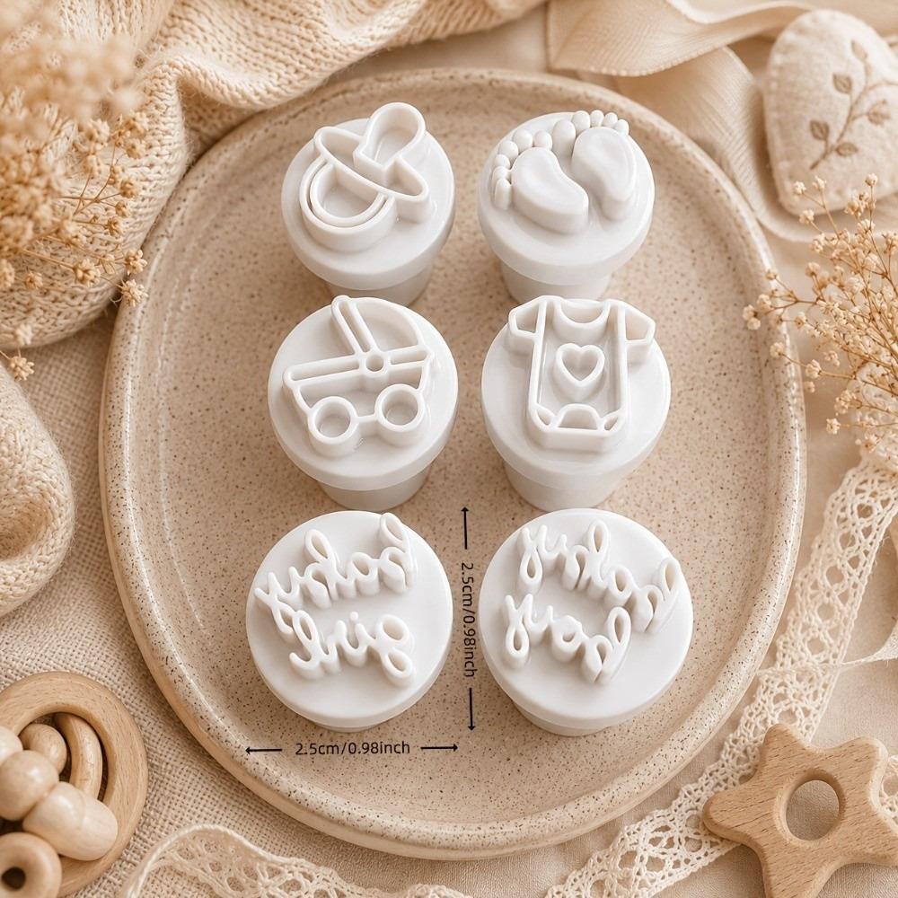 6Pcs/set Baby Theme Cookie Press Plastic Dough Mold New Craft Stamp  For Hand Make