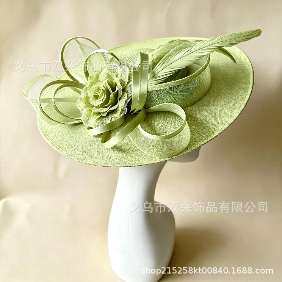Popular mesh flower feather top hat bridal party exquisite atmosphere headdress retro imitation hemp yarn hair accessories
