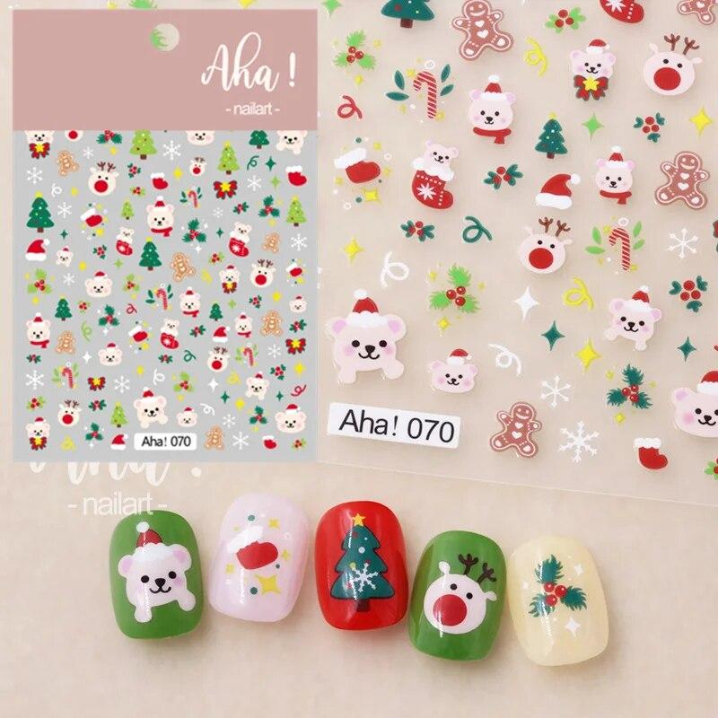 Рождественская наклейка для ногтей, зимняя снежинка, мультяшная Санта-Птица, новогоднее украшение для дизайна ногтей для детей и женщин