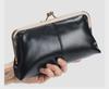 Women's Retro Long Genuine Leather Wallet Handbag - Large Capacity, Waxed Gold Clip Style